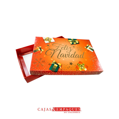 -Caja ecológica tapa y base 27x18x4 cm navidad roja Cajas y Empaques de Colombia