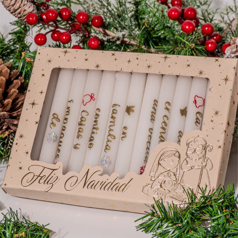 Caja ecológica tapa y base con ventana en acetato 20x15x3 cm velas navidad crema