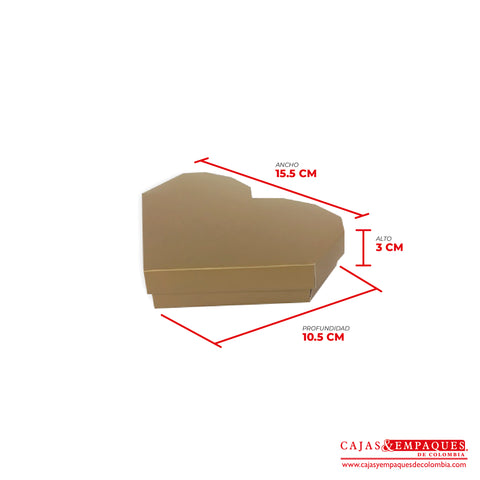 -Caja ecológica tapa y base tipo corazón 15.5x10.5x3 cm dorado Cajas y Empaques de Colombia