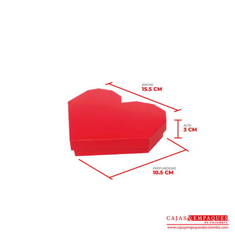 -Caja ecológica tapa y base tipo corazón 15.5x10.5x3 cm rojo Cajas y Empaques de Colombia