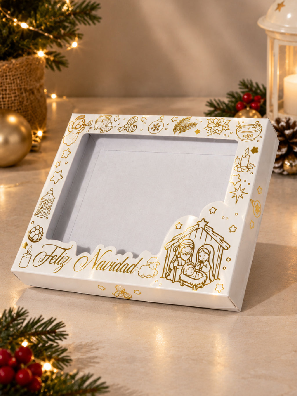 Caja ecológica tapa y base 20x15x3 cm blanco - Pesebre