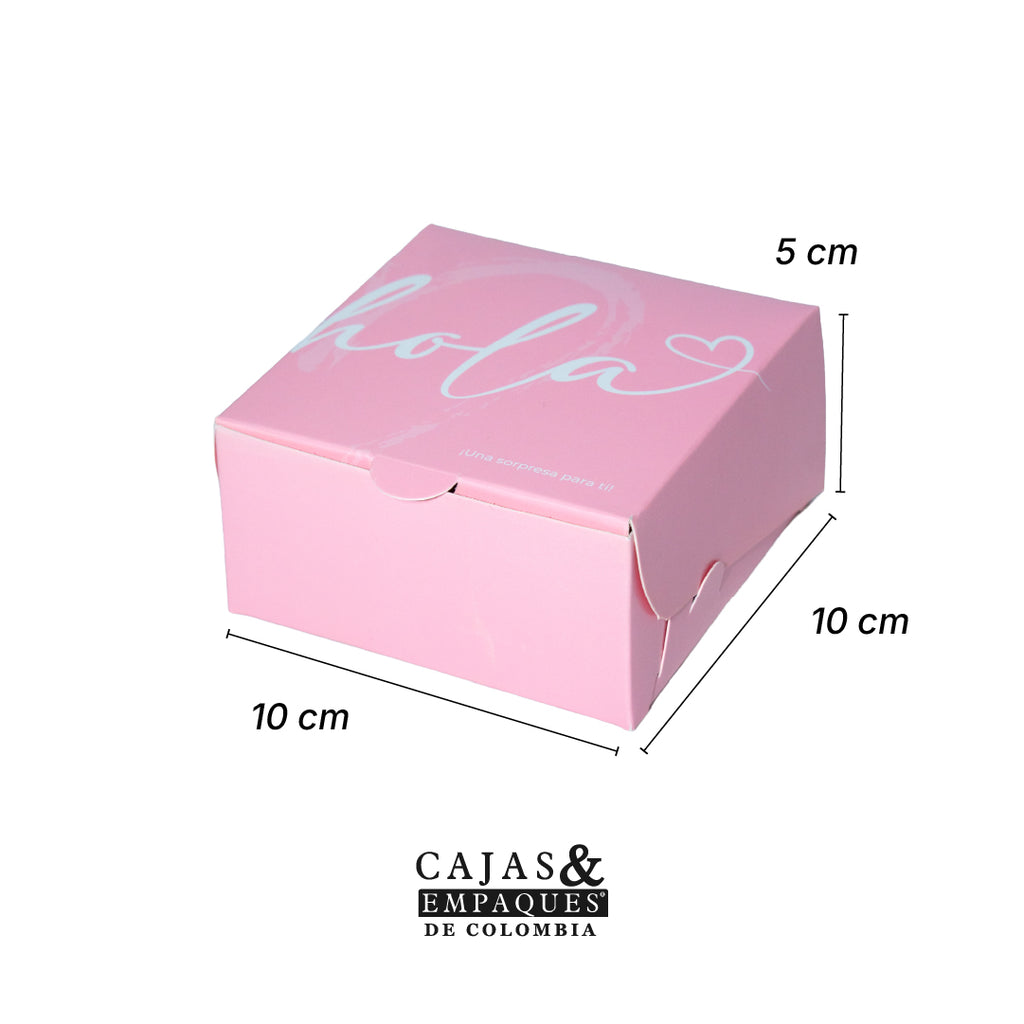 Caja ecológica plegadiza 10x10x5 cm - Hola rosada