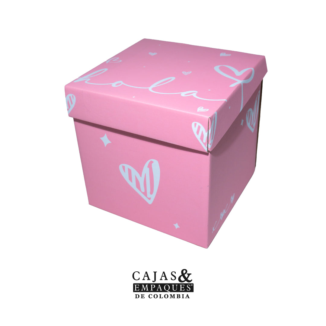 Caja ecológica plegadiza 20X20X20 cm micro-corrugado Rosada- blanca