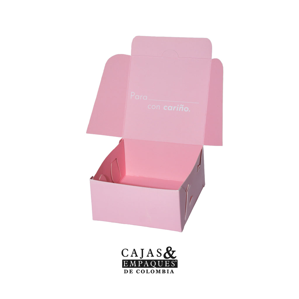 Caja ecológica plegadiza 10x10x5 cm - Hola rosada