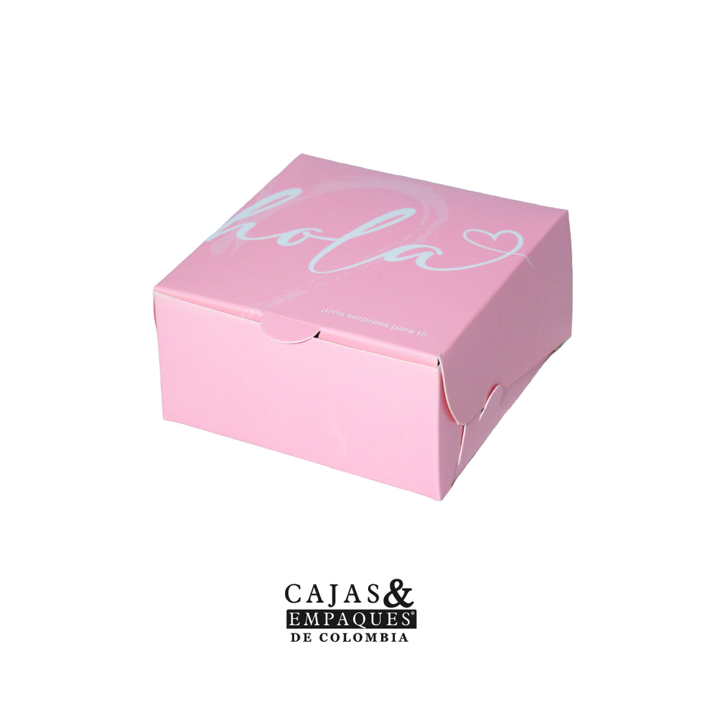 Caja ecológica plegadiza 10x10x5 cm - Hola rosada