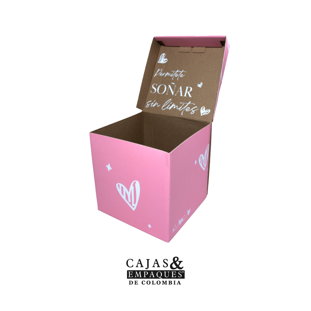 Caja ecológica plegadiza 20X20X20 cm micro-corrugado Rosada- blanca