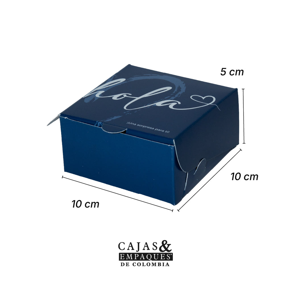 Caja ecológica plegadiza 10x10x5 cm - Hola azul