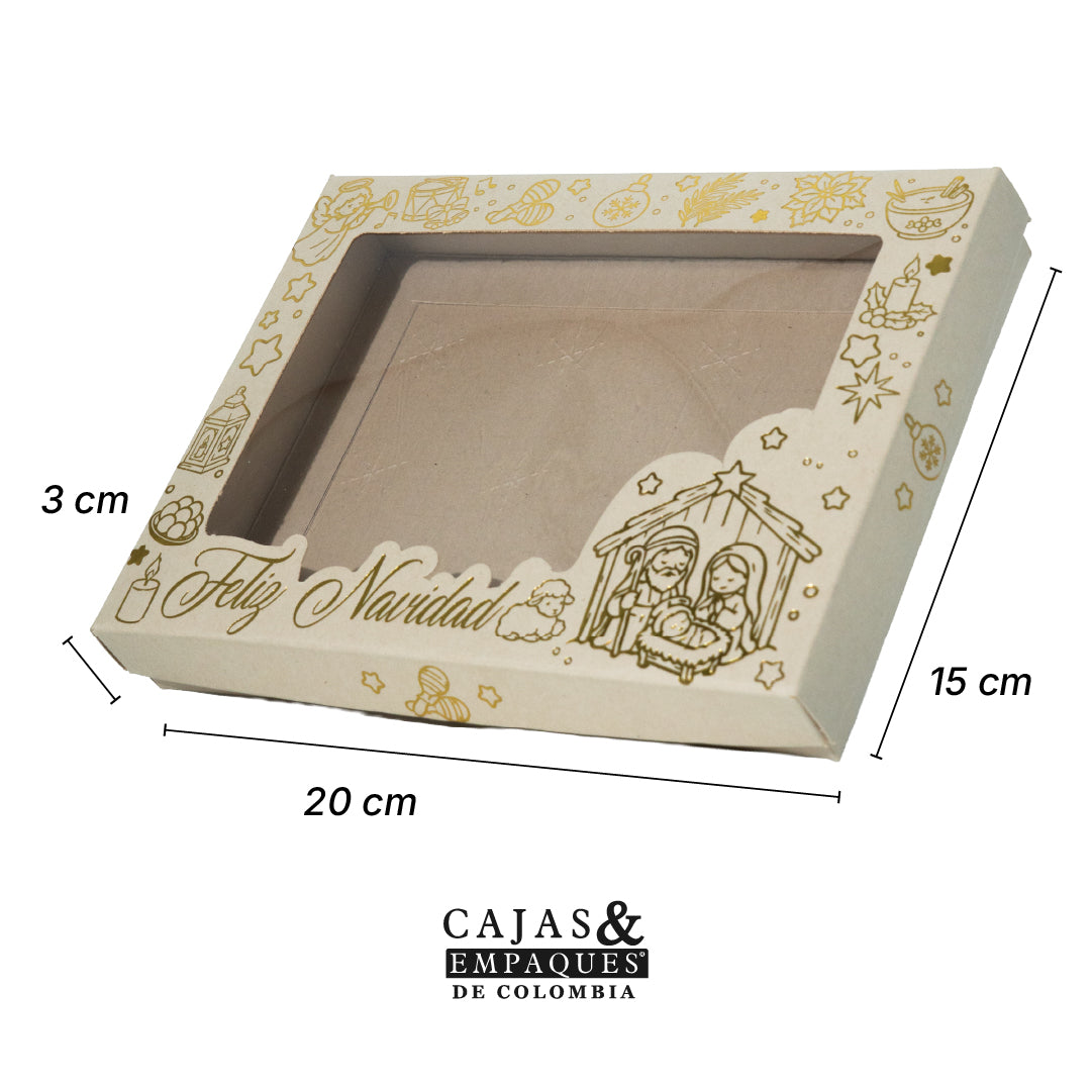 Caja ecológica tapa y base 20x15x3 cm crema - Pesebre