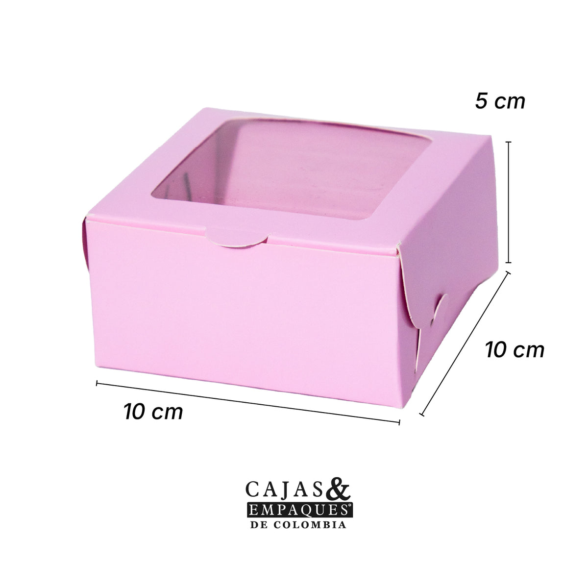 Caja ecológica plegadiza con ventana 10x10x5 cm rosada