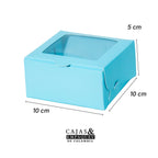 Caja ecológica plegadiza con ventana 10x10x5 cm azul