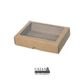 Caja ecológica tapa y base con ventana 14x10x3.5 cm cafe