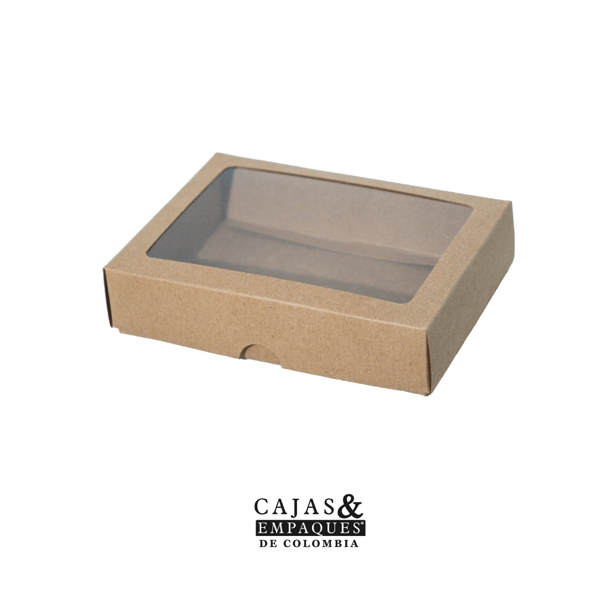 Caja ecológica tapa y base con ventana 14x10x3.5 cm cafe
