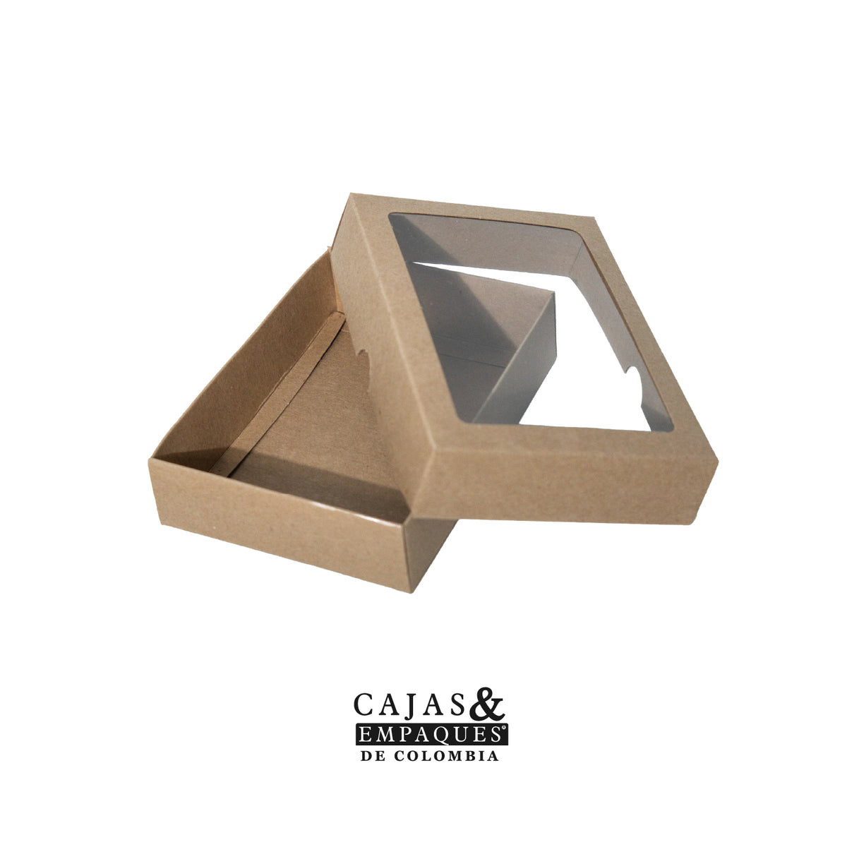 Caja ecológica tapa y base con ventana 14x10x3.5 cm cafe