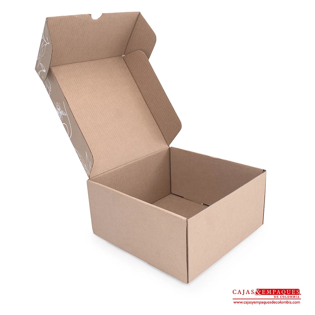 Caja ecológica plegadiza 18.5x18.5x9 cm micro-corrugado feliz día Cajas y Empaques de Colombia