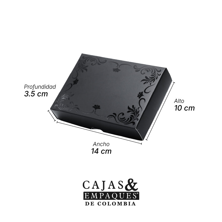 Caja ecológica tapa y base 14x10x3.5 cm negra con brillo
