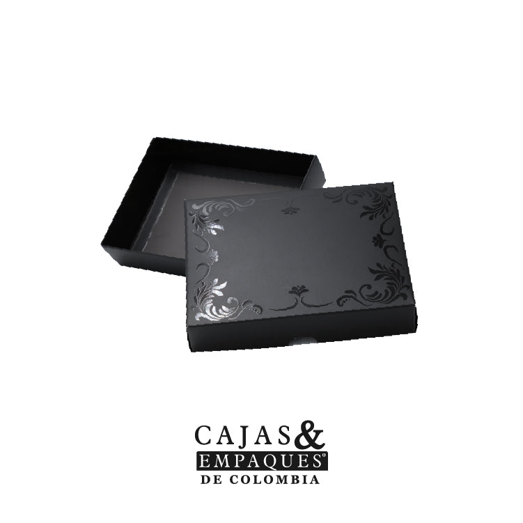 Caja ecológica tapa y base 14x10x3.5 cm negra con brillo