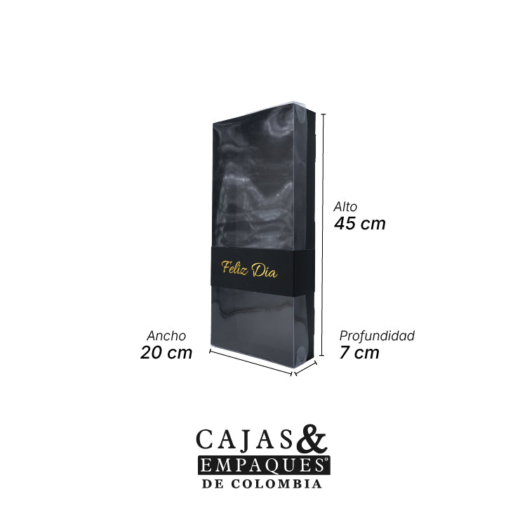 Caja ecológica base y tapa en acetato 45x20x7 cm negro Feliz día