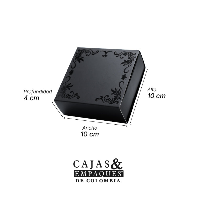 Caja ecológica base funda 10x10x4 cm negra con brillo