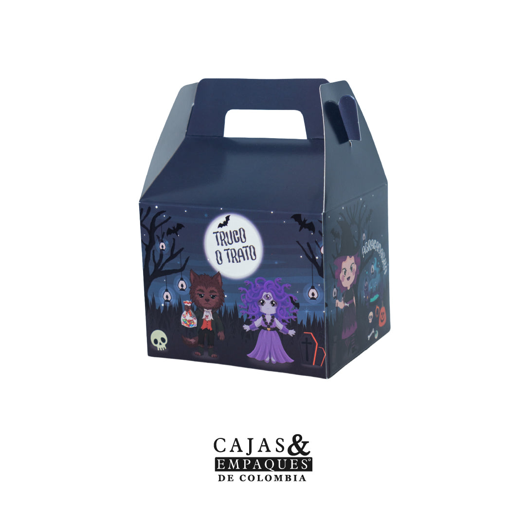 Caja ecológica tipo maletín 11.3x9.7x9 cm - Halloween con ventana azul