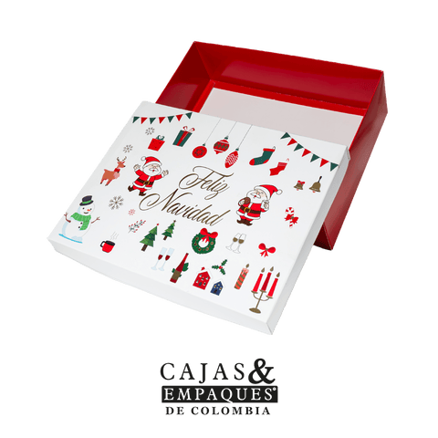 Caja ecológica tapa y base 14x10x3.5 cm blanco Navidad