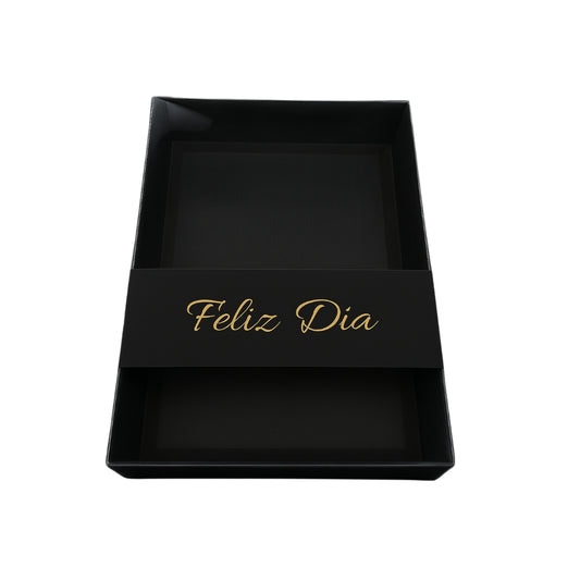 Caja ecológica base y tapa en acetato 25x35x7 cm negro Feliz día Cajas y Empaques de Colombia