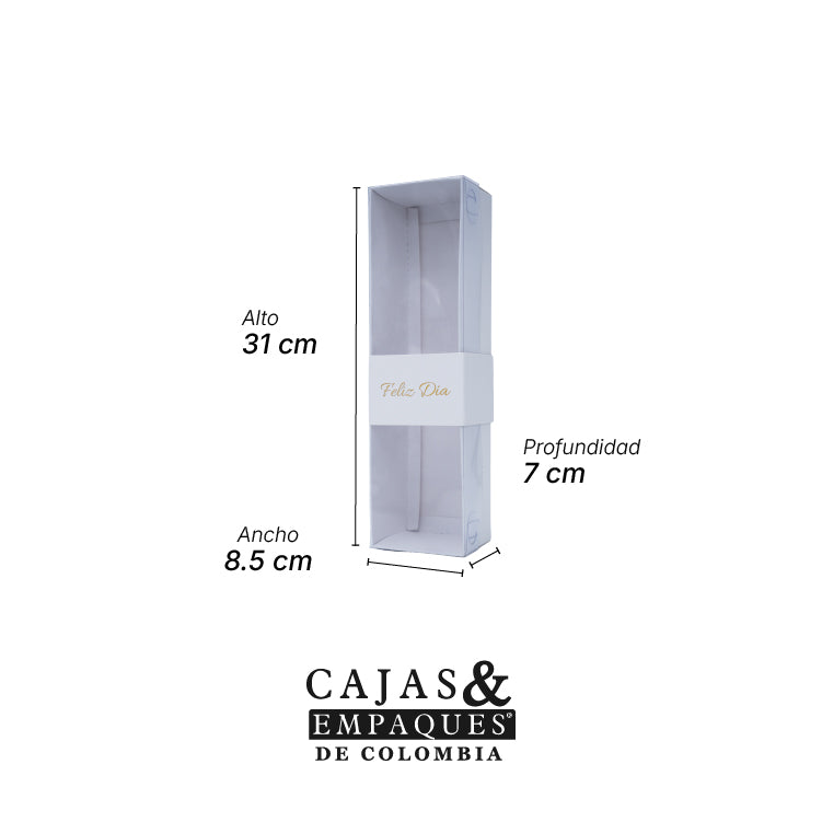 Caja ecológica base y tapa en acetato 31x8.5x7 cm blanco Feliz día