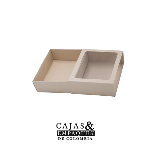 Caja ecológica base y funda con ventana 15.9x12x5 cm crema