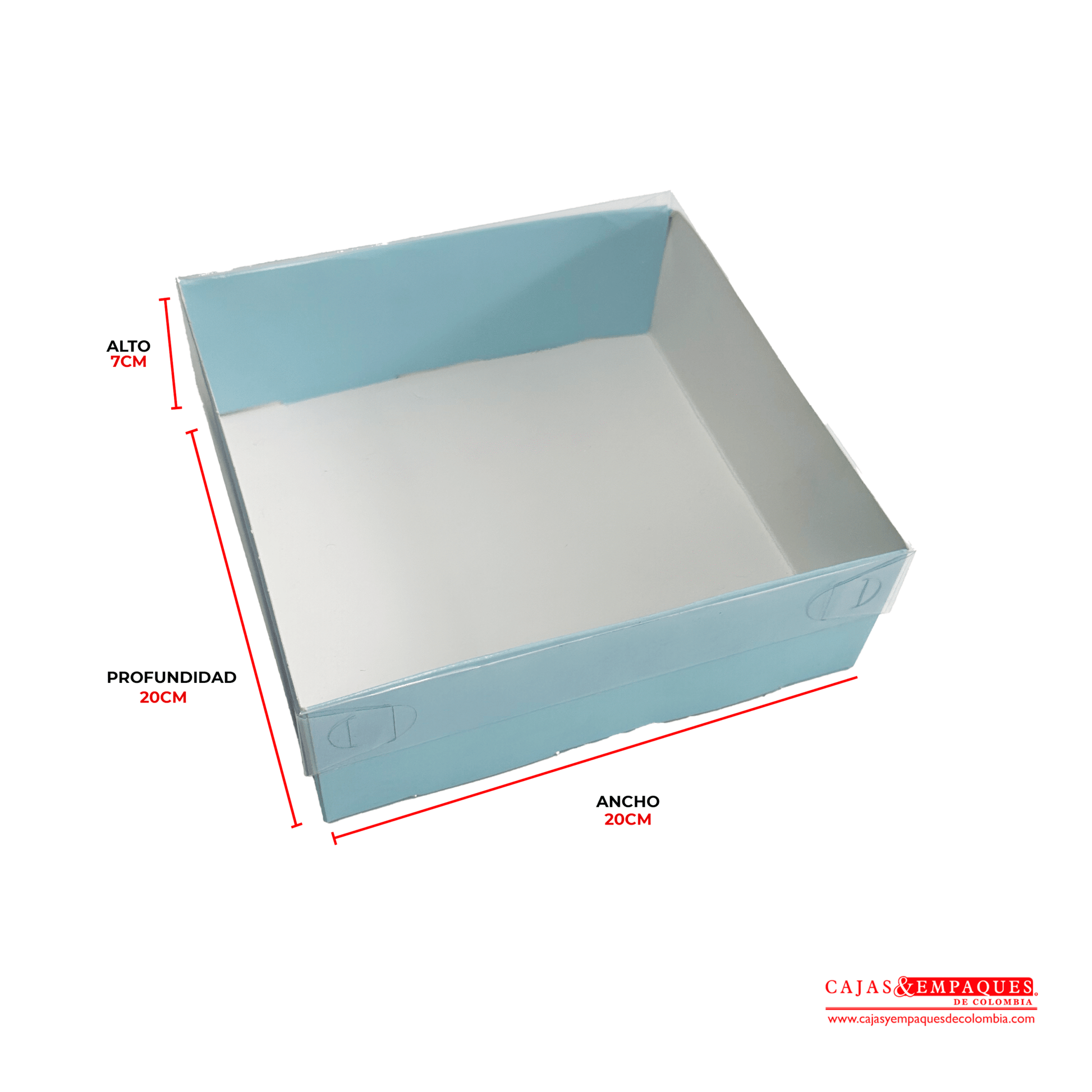 Caja ecológica tapa y base en acetato 20x20x7 cm azul Cajas y Empaques de Colombia