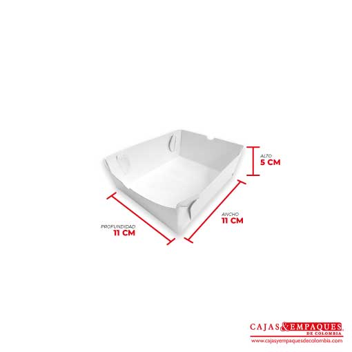Bandeja ecológica 11x11x5 cm blanco Cajas y Empaques de Colombia