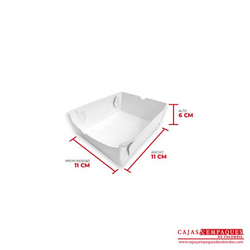 Bandeja ecológica 11x11x6 cm blanco Cajas y Empaques de Colombia
