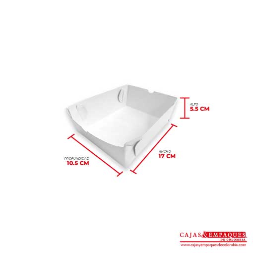 Bandeja ecológica 17x10.5x5.5 cm blanco Cajas y Empaques de Colombia