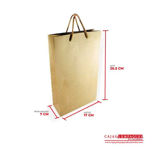Bolsa ecológica 17x7x26.5 cm café cordón Cajas y Empaques de Colombia