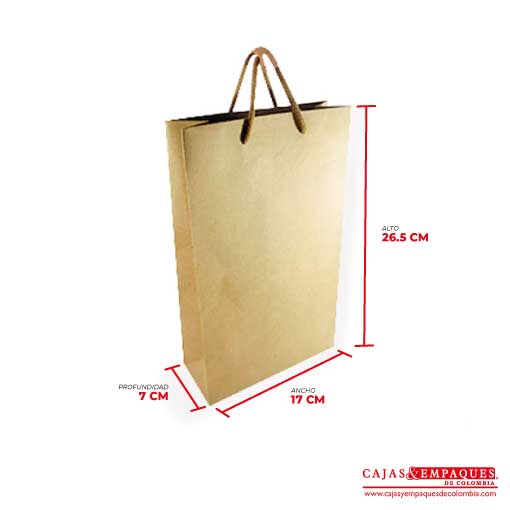 Bolsa ecológica 17x7x26.5 cm café cordón Cajas y Empaques de Colombia