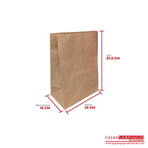 Bolsa ecológica 25x16x37.5 cm 1/8 café Cajas y Empaques de Colombia