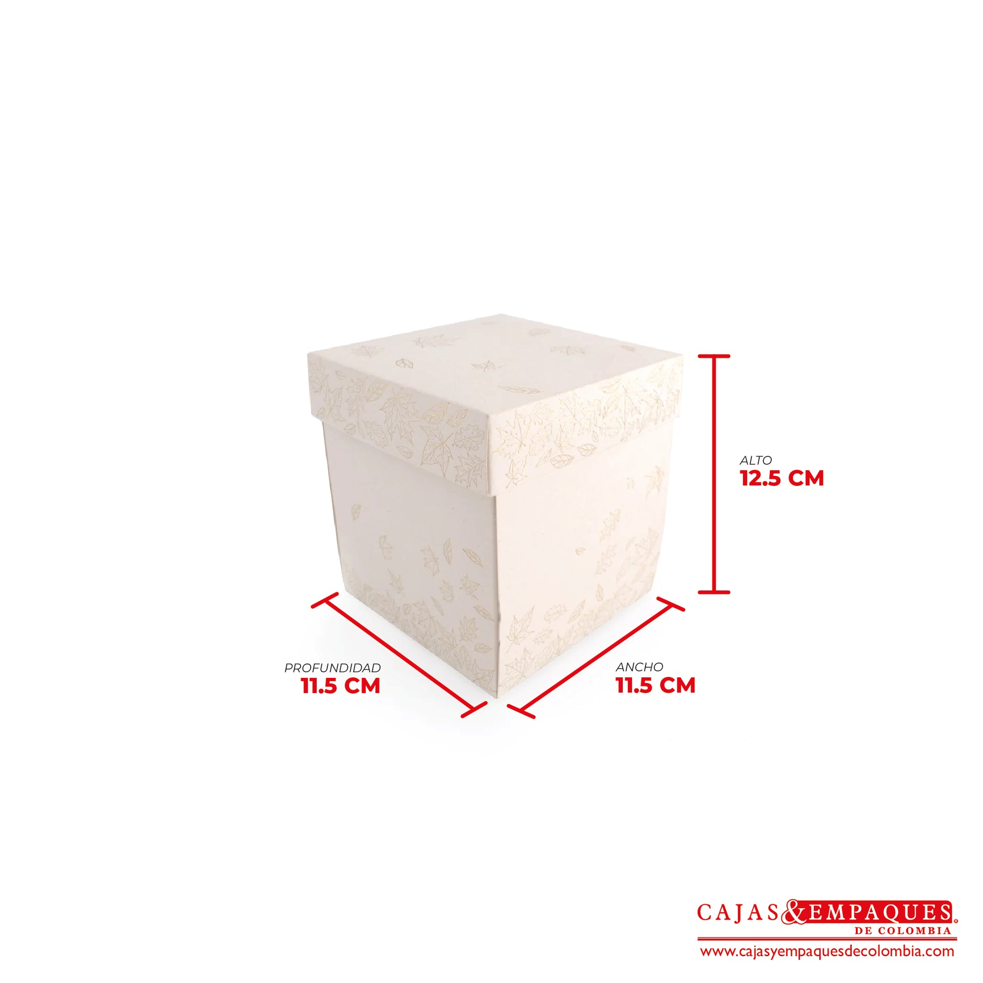 Caja ecológica tapa y base 11.5x11.5x12.5 crema con impresión Cajas y Empaques de Colombia