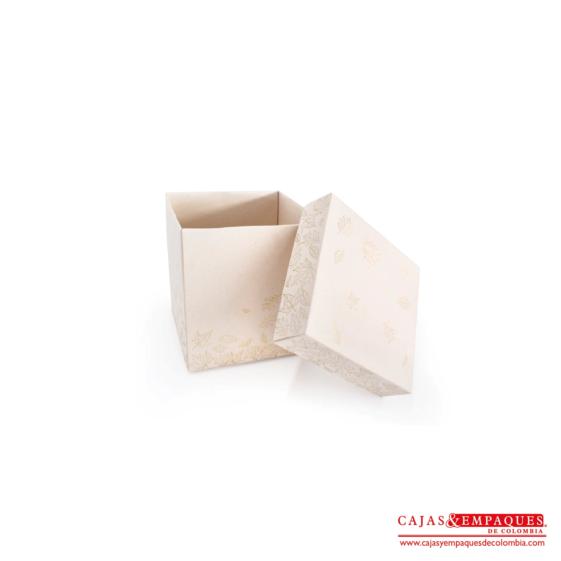 Caja ecológica tapa y base 11.5x11.5x12.5 crema con impresión Cajas y Empaques de Colombia
