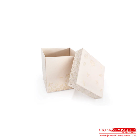 Caja ecológica tapa y base 11.5x11.5x12.5 crema con impresión Cajas y Empaques de Colombia