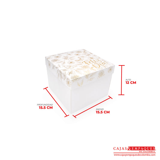 Caja ecológica tapa y base 15.5x15.5x12 cm blanco feliz día Cajas y Empaques de Colombia