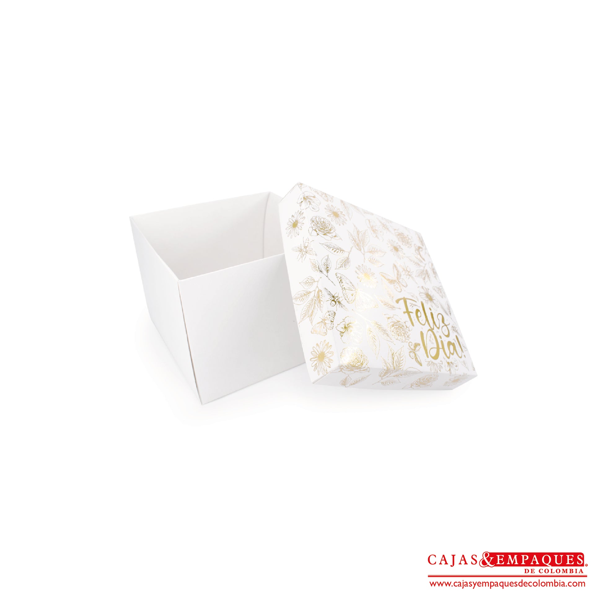 Caja ecológica tapa y base 15.5x15.5x12 cm blanco feliz día Cajas y Empaques de Colombia