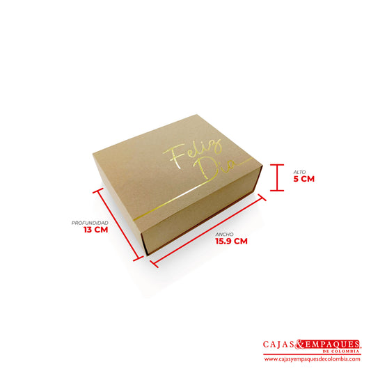Caja ecológica base y funda 15.9x13x5 cm café feliz día Cajas y Empaques de Colombia