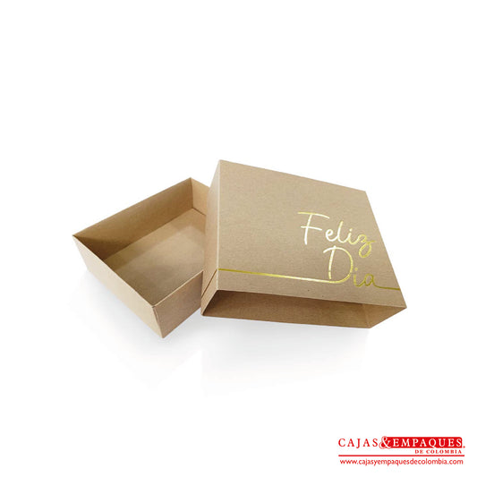 Caja ecológica base y funda 15.9x13x5 cm café feliz día Cajas y Empaques de Colombia