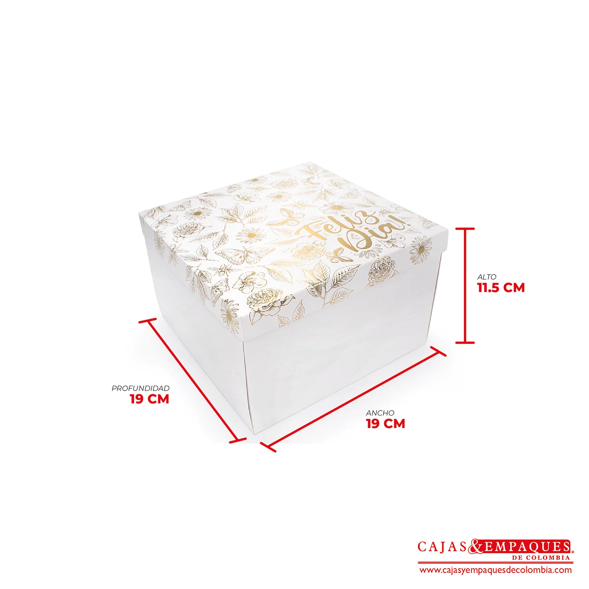 Caja ecológica tapa y base 19x19x11.5 cm blanco feliz día Cajas y Empaques de Colombia