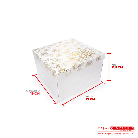 Caja ecológica tapa y base 19x19x11.5 cm blanco feliz día Cajas y Empaques de Colombia