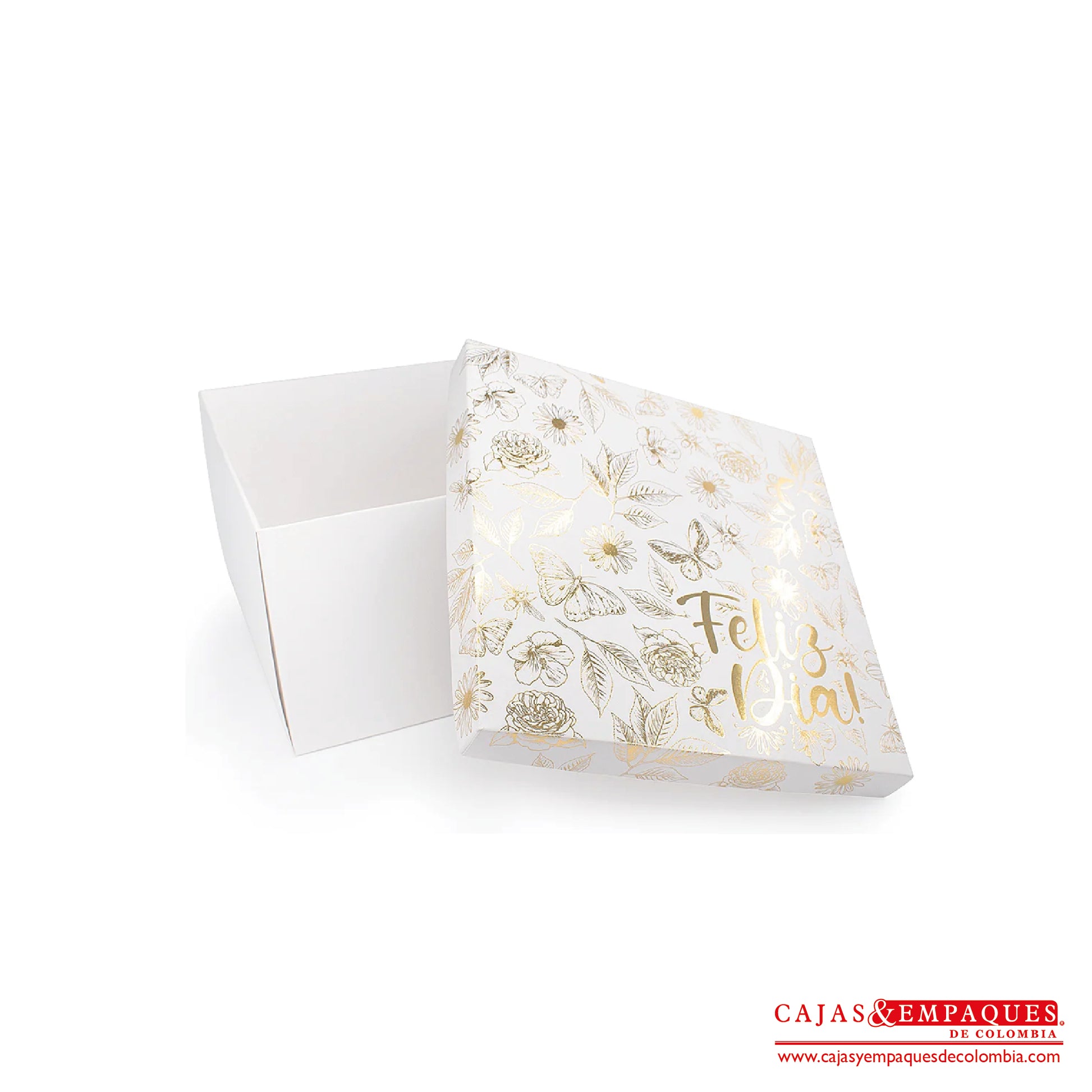 Caja ecológica tapa y base 19x19x11.5 cm blanco feliz día Cajas y Empaques de Colombia