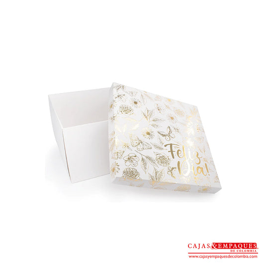 Caja ecológica tapa y base 19x19x11.5 cm blanco feliz día Cajas y Empaques de Colombia