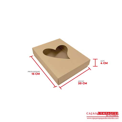 Caja ecológica tapa y base con ventana 20x15x4 cm café Cajas y Empaques de Colombia