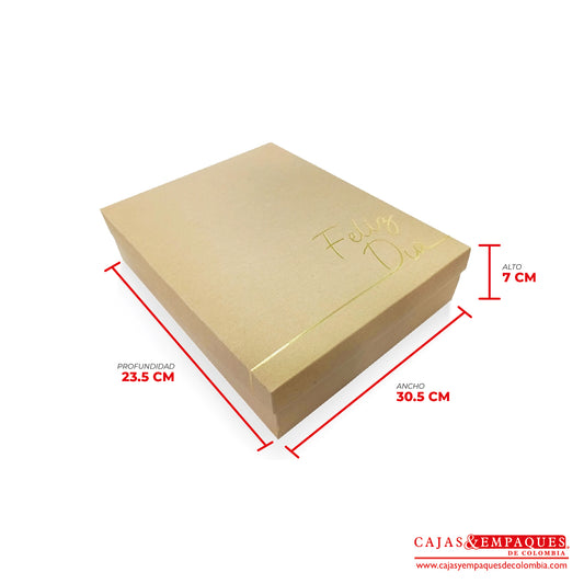 Caja ecológica tapa y base 30.5x23.5x7 cm café feliz día Cajas y Empaques de Colombia