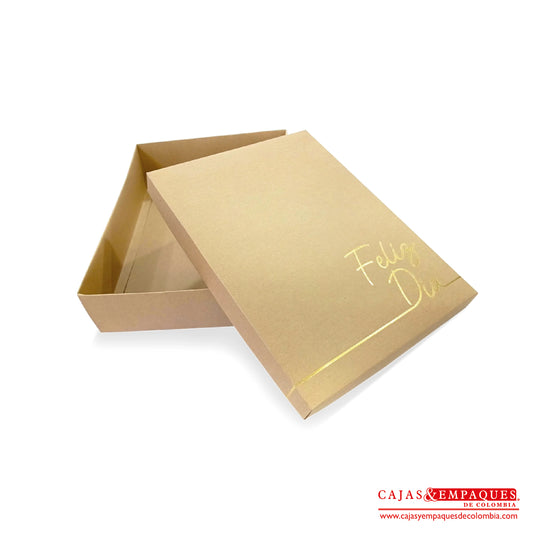 Caja ecológica tapa y base 30.5x23.5x7 cm café feliz día Cajas y Empaques de Colombia