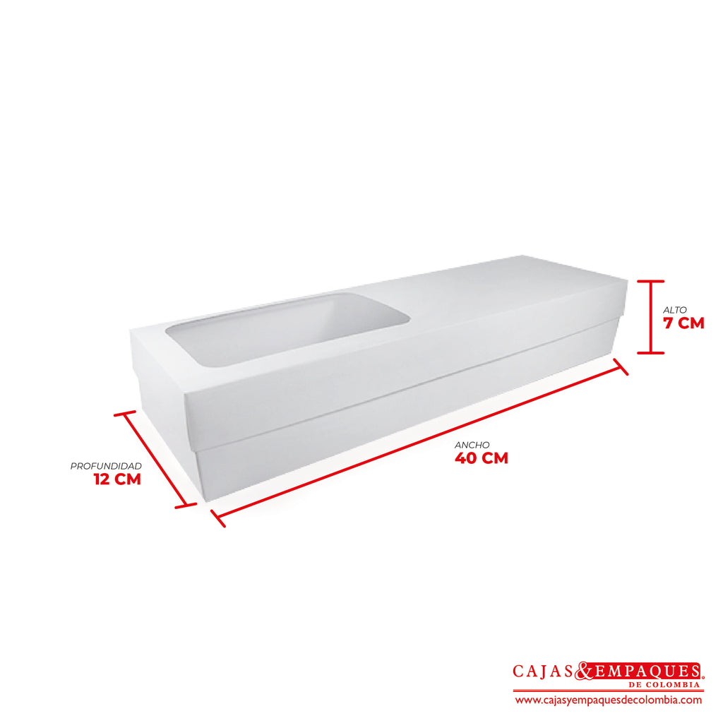 Caja ecológica tapa y base con ventana 40x12x7 cm blanco Cajas y Empaques de Colombia