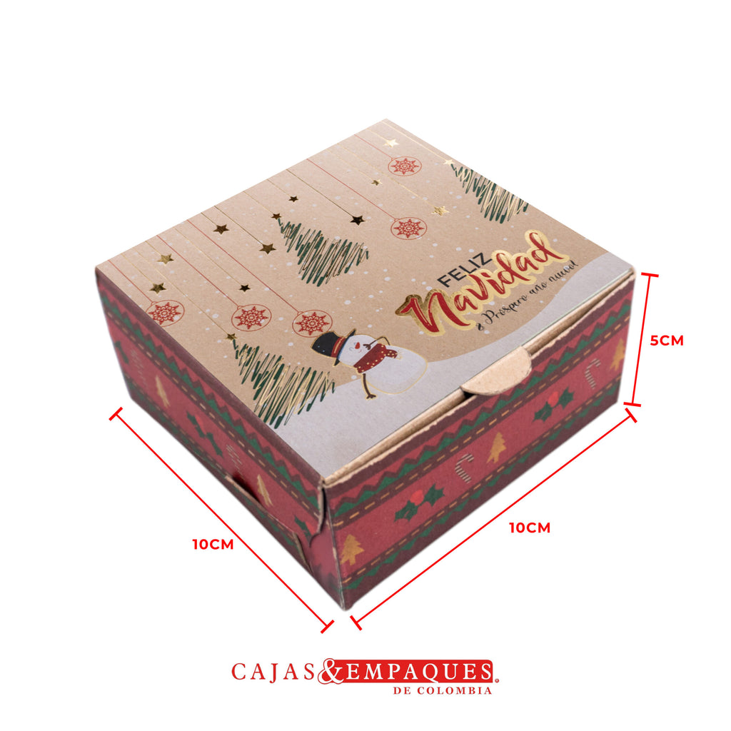 Caja ecológica plegadiza 10x10x5cm navidad con estampado Cajas y Empaques de Colombia